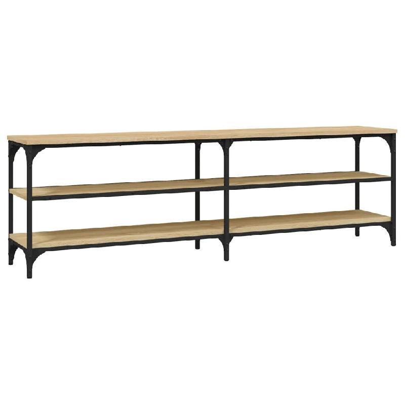 Helloshop26 - Meuble TV design industriel vintage 160 x 30 x 50 cm avec étagères ouvertes ambiance cosy en bois chêne sonoma 02_0048546 - vert Bois_0