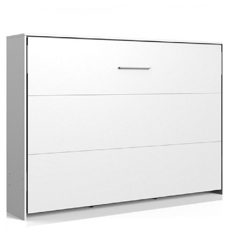 Lit escamotable horizontal Vanier - Blanc mat - Couchage 140 x 200 cm - Ouverture transversale - Sommier inclus_0