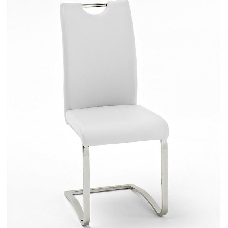 Lot de 4 chaises Kilou - Tissu blanc - Piètement luge en tube laqué noir mat - Design chic et moderne_0