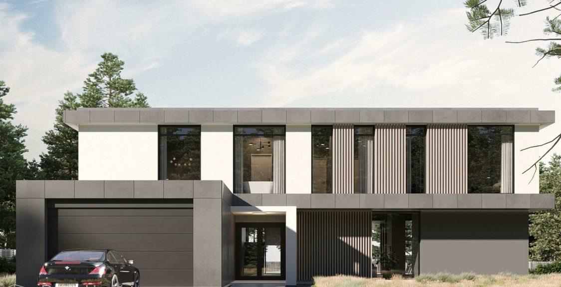Maison moderne préfabriquée béton et acier à deux étages - 304 m² - ISK304_0