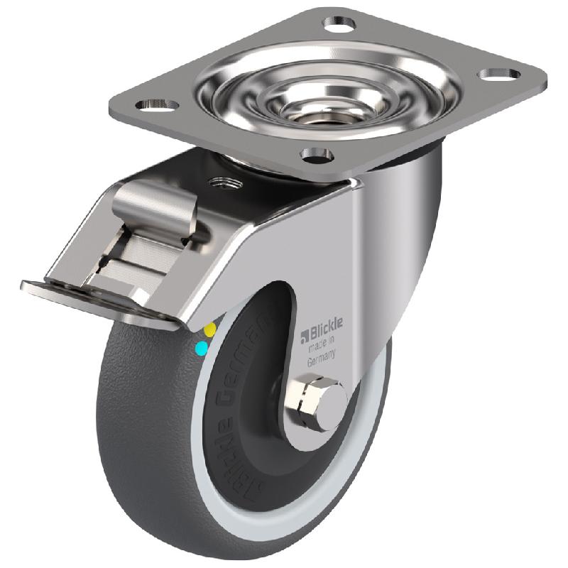 Roulette pivotante/frein de 100 mm en acier inoxydable avec disque gris conducteur d'électricité_0