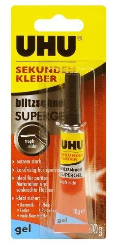 UHU - Colle instantanée Superflex Gel 10 g - sans solvant - idéale pour matériaux poreux et surfaces verticales_0