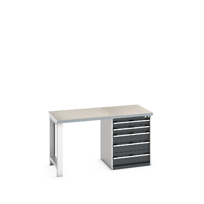 Établi Standard Cubio Lino - 5 tiroirs - 1500x750x840 mm - Plateau lino 40 mm_0