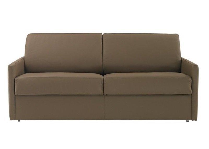 Canapé-lit express Sun Elite en polyuréthane taupe - Sommier à lattes 140 cm - Matelas mémoire de forme 16 cm_0