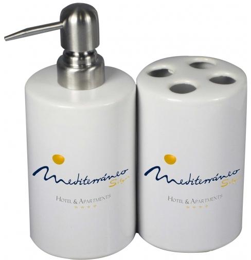 Kit salle de bain en céramique - Flacon poussoir 200ml et pot brosse à dents sublimables_0