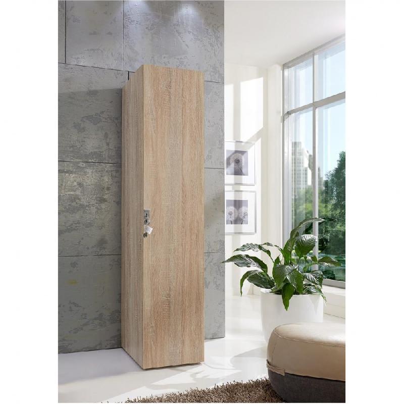 Colonne de rangement LUND - Chêne naturel - 45 x 54 cm - 1 porte, 2 étagères, tringle penderie_0
