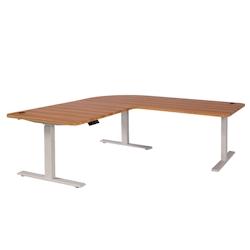 Décoshop26 - Bureau d'angle table d'ordinateur réglable en hauteur électriquement 178 x 178 cm HDF couleur chêne pieds acier blanc 04_0006017 - bl_0