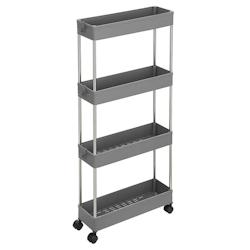 HELLOSHOP26 chariot de rangement mobile sur 4 niveaux étagère sur roulettes pour salle de bain cuisine petit espace 40 x 13 x 86 cm gris - 300066883_0