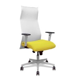 Fauteuil de direction ergonomique Piqueras y Crespo Sillón Albacete - malla blanc bali jaune - bras réglables - base blanche - roues parqué 65mm - jaune multi-matériau 13SM10B100B354BR65G_0
