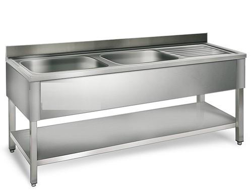 Plonge inox de 140 x 70 cm - 2 cuves à gauche_0