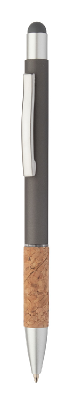 Stylo à bille stylet en aluminium - finition mat - embase en liège naturel - encre bleue_0