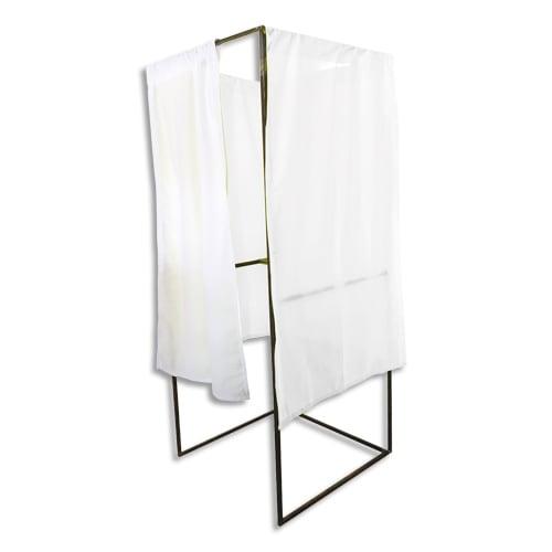 Viso isoloir pour élections - acier noir - rideau blanc ignifugé - 80x200x80 cm - tablette amovible 76x20 cm_0