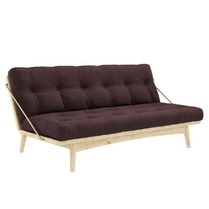 BANQUETTE FUTON FOLK EN PIN MASSIF COLORIS MARRON COUCHAGE 130 X 190 CM._0