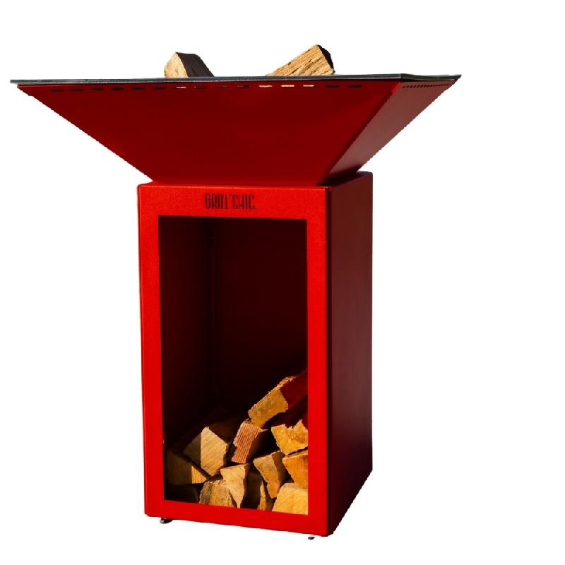 GRILLCHIC brasero cevenol acier bois carre 74 rouge double cuve - BRACDCCE_BOIS_RAL3020_0