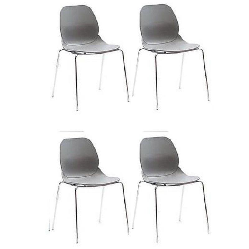 LOT DE 4 CHAISES SHELL METAL DESIGN GRIS_0