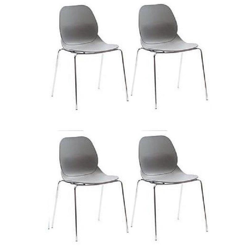 LOT DE 4 CHAISES SHELL METAL DESIGN GRIS_0