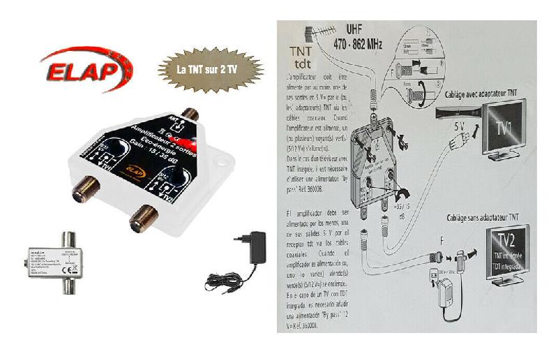 TONNA Amplificateur intérieur 2 TV 4G 5G Ampli intérieur TNT Alim 230V