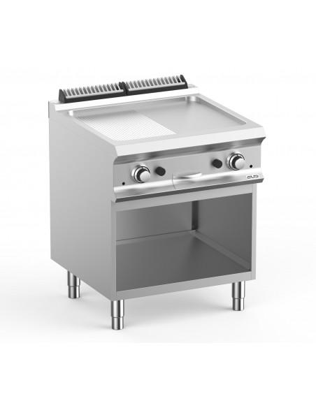 Plancha gaz 1/2 lisse et 1/2 rainurée sur placard ouvert MBM - Référence : FTBG77ALR_0