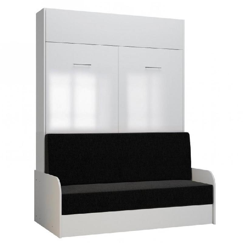 ARMOIRE LIT ESCAMOTABLE DYNAMO SOFA ACCOUDOIRS FAÇADE BLANC BRILLANT CANAPÉ ANTHRACITE 140*200 CM_0
