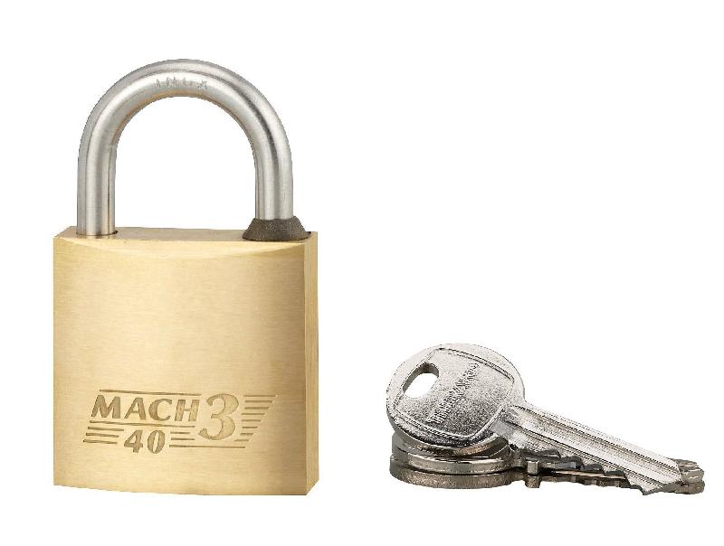Cadenas à clé Mach 3 - 40 mm - Corps laiton monobloc - Anse inox - Joint d'étanchéité - Sécurité extérieure_0