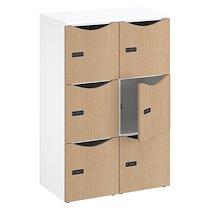 Casier de bureau Lockers 6 cases - Corps blanc, portes chêne clair - H 132,9 cm_0
