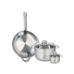 Ensemble de 1 Poêle de cuisson 32 cm et 2 faitouts 12 et 24 cm Elo Profi Brillant - gris Acier inoxydable 18/10 3176239987294_0