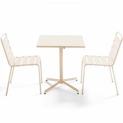 Oviala Business Ensemble table de terrasse carrée et 2 chaises métal ivoire - Oviala - beige acier 109164_0