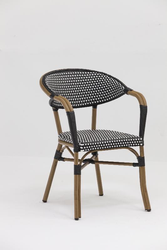 Fauteuil de terrasse Marcel - tressage noir et blanc - aluminium traité - empilable et léger_0