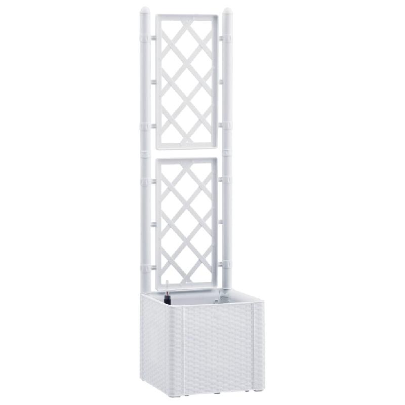 Jardinière lit surélevé avec treillis - système d'arrosage automatique 35L - blanc - résistant UV et intempéries_0