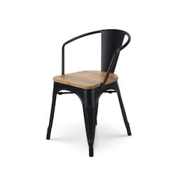 Kosmi Chaise en métal noir mat style industriel avec assise en bois clair - Avec accoudoirs - noir 3760301692850_0