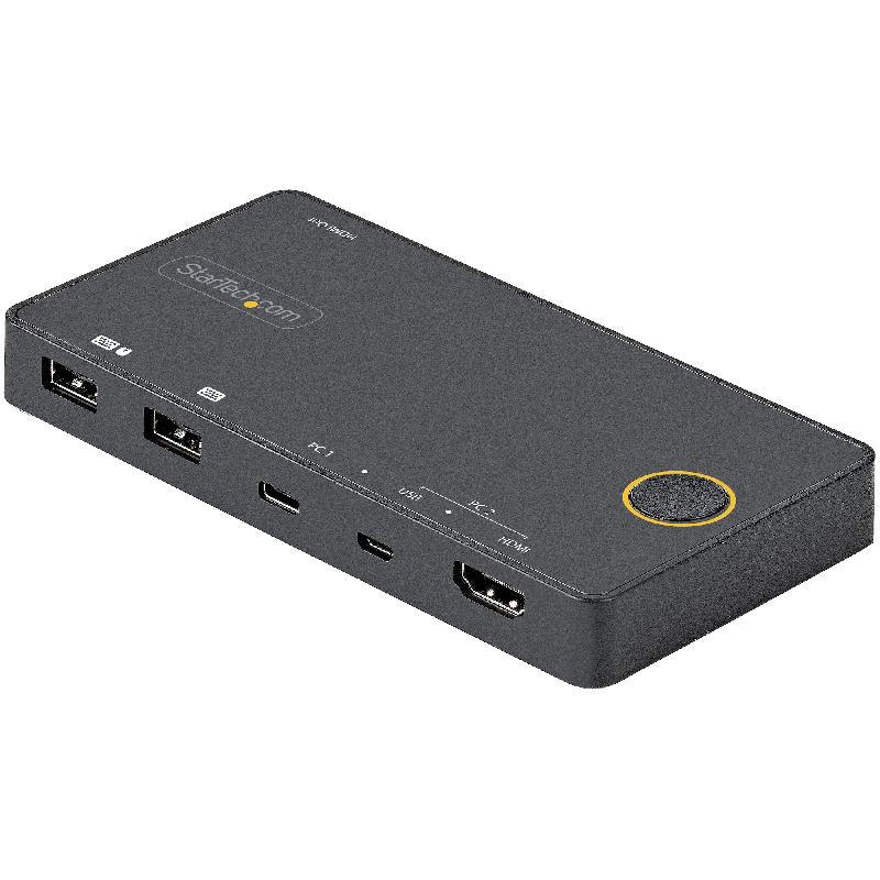 StarTech.Com Switch KVM Hybride 2 Ports USB-A + HDMI & USB-C - Écran Unique HDMI 2.0 4K 60Hz - Commutateur KVM Compact HDMI Desktop et/ou Laptop - Alimenté par Bus USB - Compatible Thunderbolt 3_0