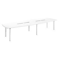 Table tonneau plateau blanc 14 personnes L 380 x P 140 cm - Frégate - piétement blanc_0