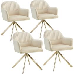 Tectake Lot de 4 chaises pivotantes à 360° en velours rembourrées crème/or - 405696 - beige acier 405696_0