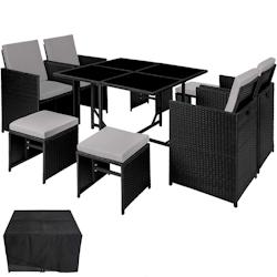 Tectake Salon de jardin BILBAO 8 places avec housse de protection - noir/gris - 404318 - noir multi-matériau 404318_0