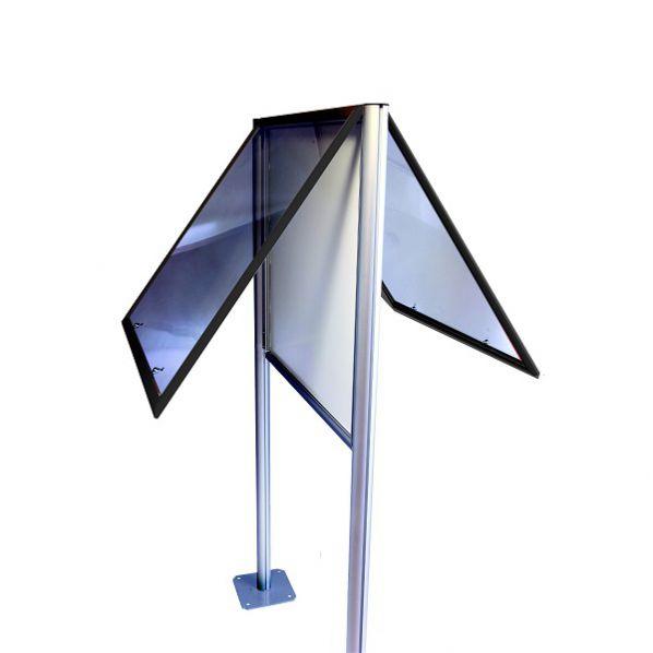 Vitrine d'extérieur sur pied à visser - Double face - Cadre gris - 9 x A4 - 2 serrures - Étanche Rolléco_0