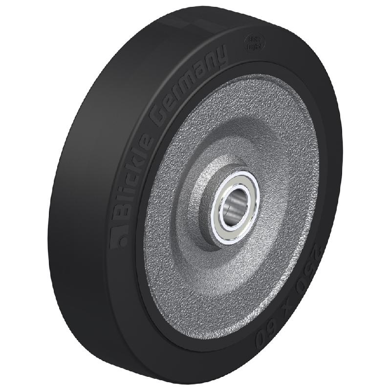 Roue de 250 mm avec caoutchouc élastique noir sur centre en acier soudé_0