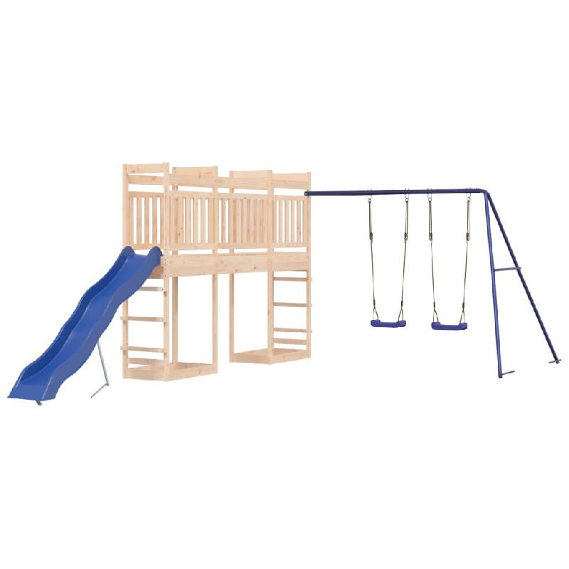 Aire de jeux d'extérieur en bois de pin massif - Balançoires, toboggan ondulé, portiques robustes - Dimensions 314 x 535 x 207 cm - Réf. 02_0004956_0