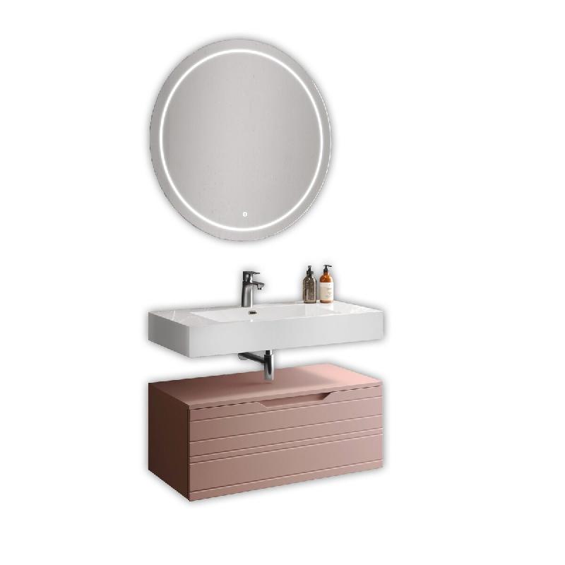 AQA Design Composition de salle de bain en MDF 3 pièces SOLMIRA rose poudre L.100 P.45 H.190 MPSO55-L1-CIP - rose Bois manufacturé MPSO55-L1-CIP_0