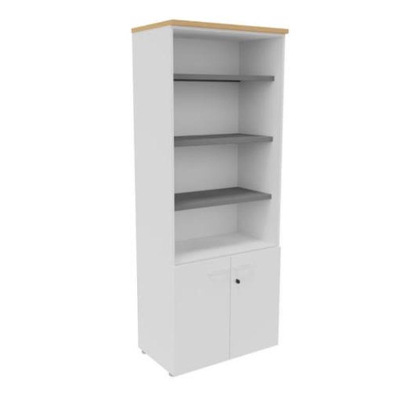 BIBLIOTHEQUE HAUTE NF ENVIRONNEMENT PORTES BASSES H.203 CM X L.80 CM BLANCHE - TOP HETRE