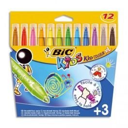 BIC POCHETTE DE 12 FEUTRES À DESSIN POINTE EXTRA-LARGE ENCRE ULTRA LAVABLE CONTE KID COULEUR EXTRA LARGE