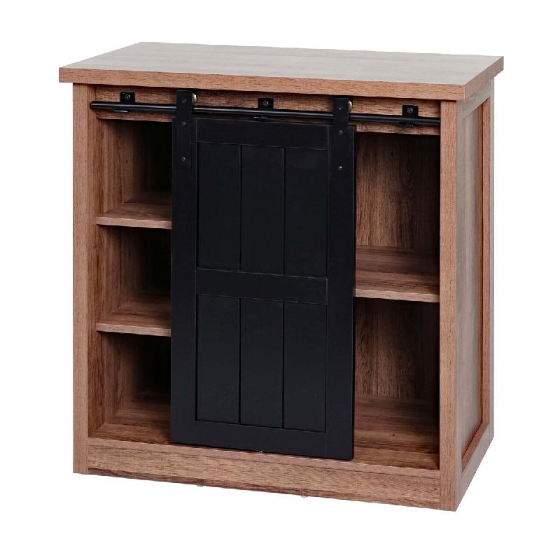 Décoshop26 - Commode avec porte coulissante et 5 compartiments aspect bois métal industriel 84x80x40 cm marron 04_0006501 - marron métal 3000261792147_0