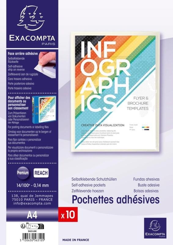 Exacompta Lot de 5 Sachet de 10 pochettes adhésives murales A4 - 3130630563105_0