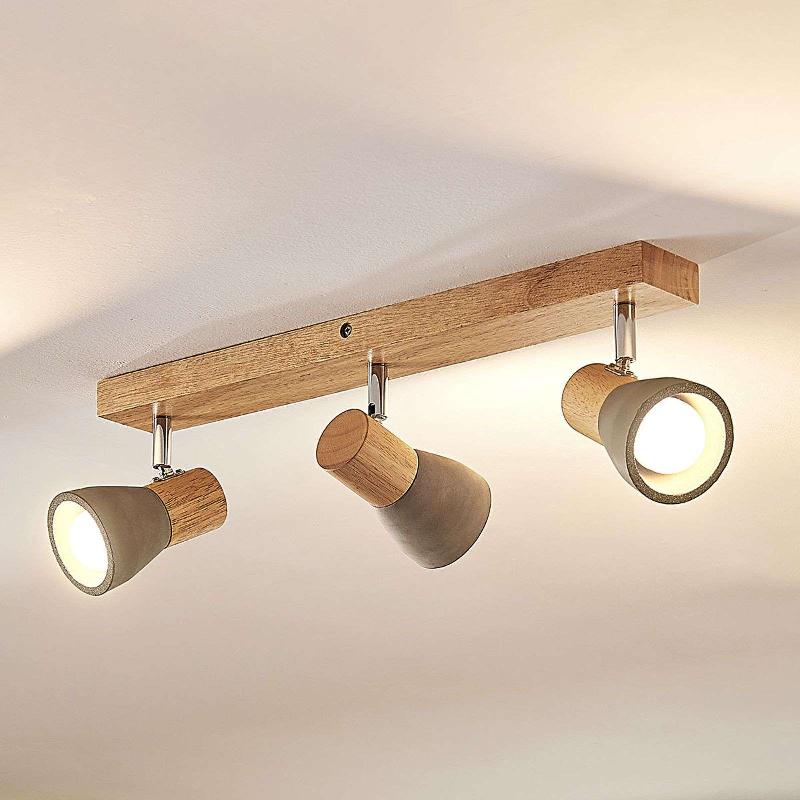 LINDBY SPOT FILIZ, 3 LAMPES, 47 CM DE LONG, BOIS, BÉTON, E14