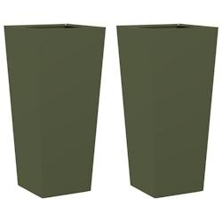 Helloshop26 - Jardinière bac lit surélevé plantes fleurs jardin terrasses lot de 2 olive 35 x 35 x 75 cm acier vert 02_0039081 - 3000218049829_0