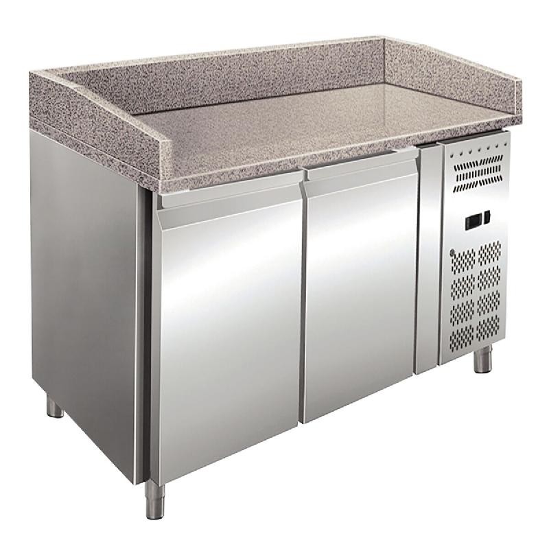 KLIMAITALIA Table pizza inox ventilée 2 portes, plan granit, thermomètre digital, dégivrage auto, +2/+8°C, modèle PZ02 - 1275_0