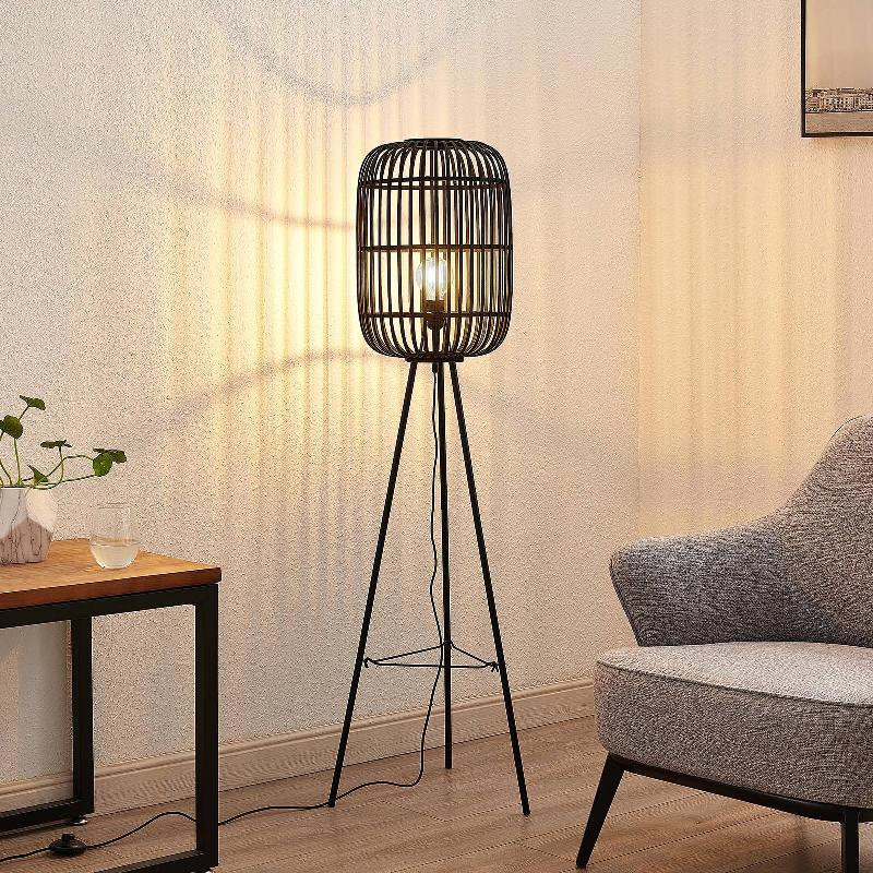 LINDBY LAMPE SUR PIED CANYANA, NOIR, ROTIN, HAUTEUR 139 CM