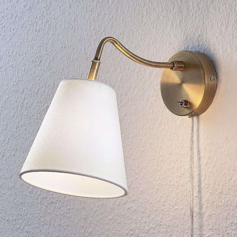 LINDBY, APPLIQUE MURALE ETHAN, BLANC/LAITON VIEILLI, PRISE, 28 CM, E14