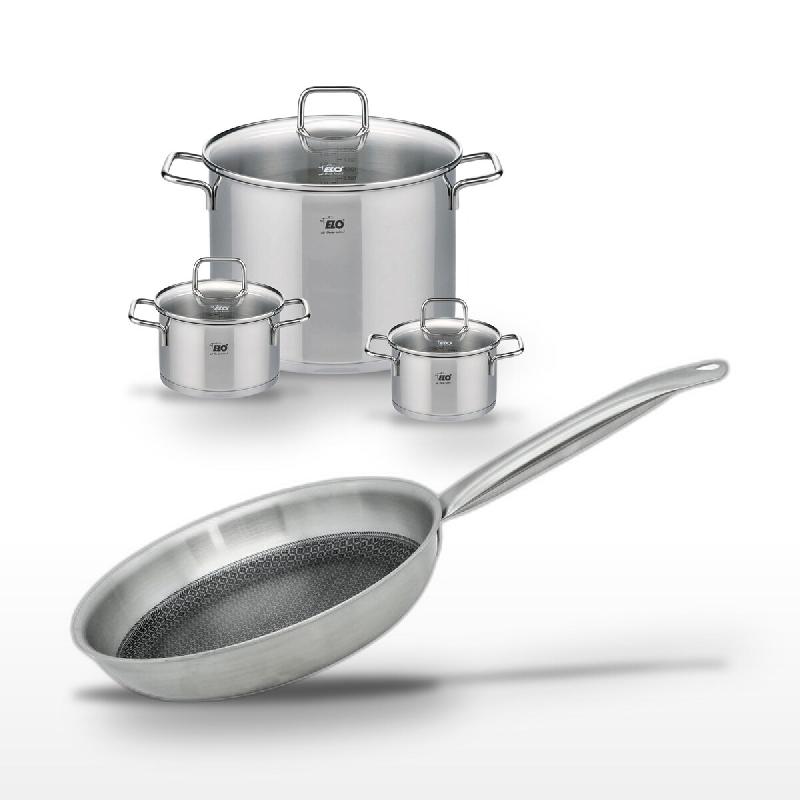 Lot 3 Faitouts 14/16/26cm & Poêle 24cm Elo Relief Solution - gris 3176239959444_0