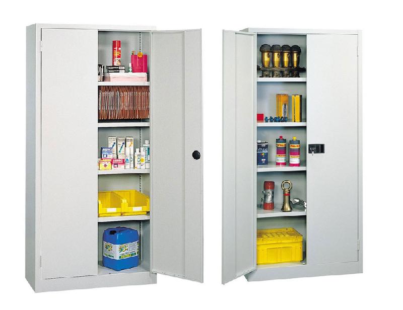Lot de 2 armoires métalliques Hercule - 5 niveaux de rangement - portes battantes avec serrure_0