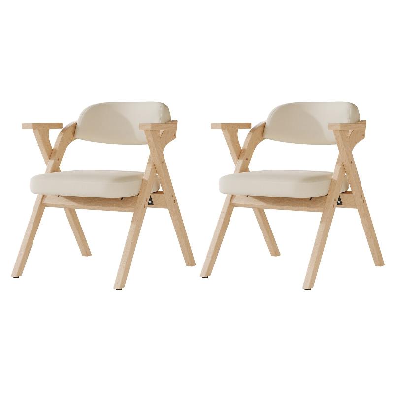 Merax lot de 2 chaises de salle à manger pliantes, bois massif avec revêtement et accoudoirs en lin, 64,5 x 66,5 x 76 cm, coloris beige + bois natur_0